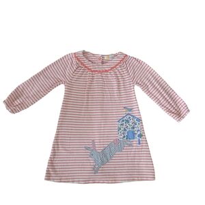 Mini Boden Bunny Applique Striped Dress